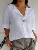 Women’s Cotton Loose Fit 3/4 Sleeve Single Button Blouse
