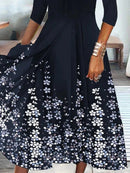 Women’s Scalloped V-Neck 3/4 Sleeve Floral Print Midi Dress