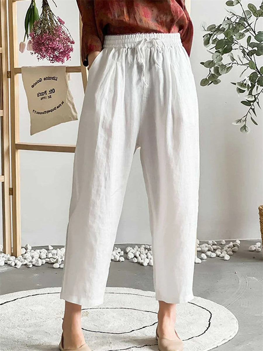 Pantalon ample en coton blanc uni