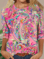 Auffällige Bluse mit Ethno-Print und Rundhalsausschnitt