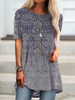 T-shirt tribal décontracté à col rond et manches courtes