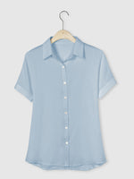 Einfarbiges, lässiges Kurzarmhemd mit Stehkragen