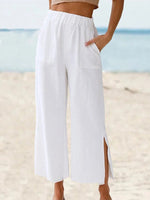 Pantalon blanc décontracté uni avec poches