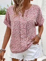 Summer Ditsy Floral Notched Daily Going Out Casual Top