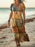 Floral Print V Neck Short Sleeve Summer Dress