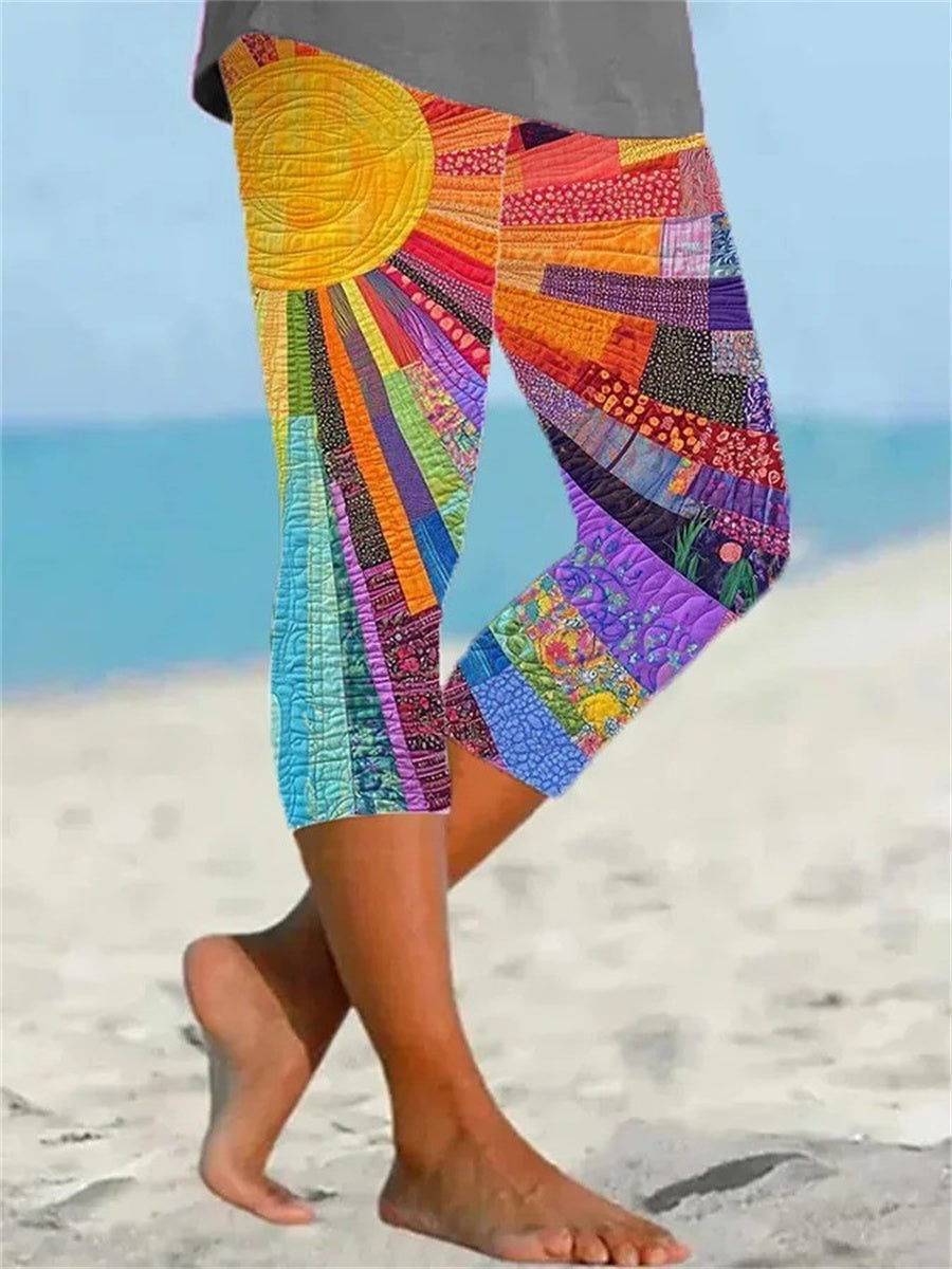 Leggings confortables et décontractés à imprimé multicolore soleil