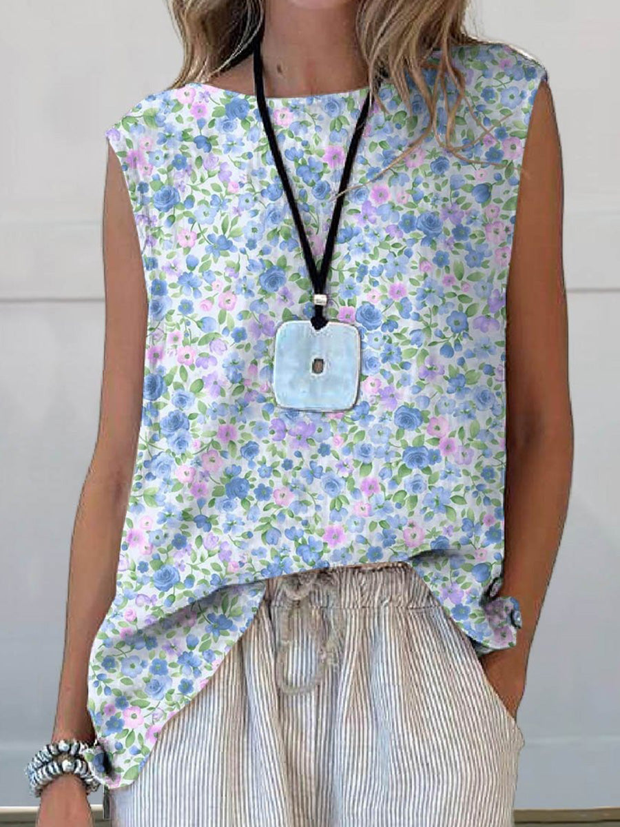 Elegant Floral Art Print Casual Tank Top