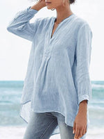 Asymmetric Plain V-Neck Mid-Length Nine Points Sleeve Blouse