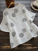 Crew Neck Half Sleeve Casual Polka Dot Blouse