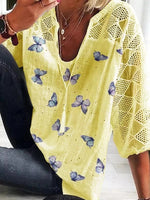 Women’s Loose Fit Butterfly Print Mesh Sleeve Top