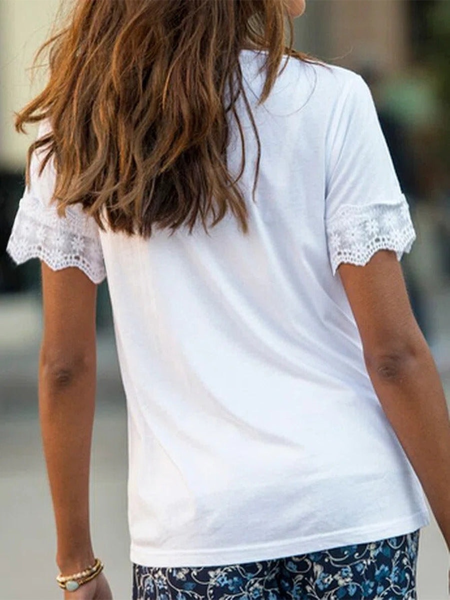 Square Neck Solid Lace Basic T-Shirt/Tee