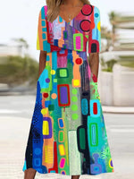 Robe midi spéciale à col en V, manches courtes et poches latérales