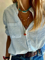 Stripe Crew Neck Long Sleeve Elegant Blouse