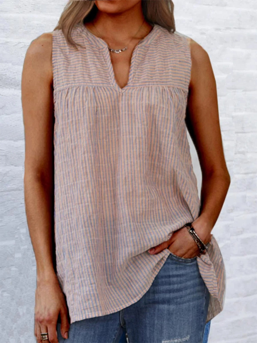 Chemisier rayé sans manches à col en V décontracté