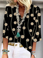 Lässige Bluse mit V-Ausschnitt, Polka-Dot-Muster und 3/4-Ärmeln
