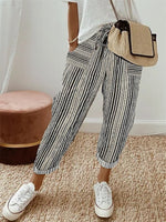 Cotton & Linen Abstract Stripes Loose Casual Pants