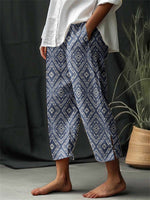 Vintage Argyle Print Vacation Cropped Pants With Pocket