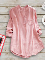 Casual Paneled Stand Collar Long Sleeve Blouse