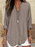 Women’s Geometric Print Loose Fit Long Sleeve Blouse