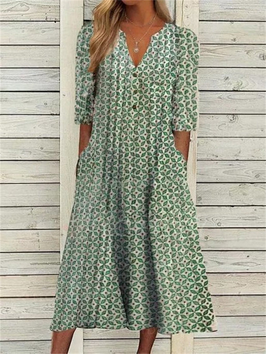 Robe midi en coton à manches courtes, idéale pour les vacances