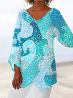 Colorful Casual V Neck Printed Long Sleeve Blouse