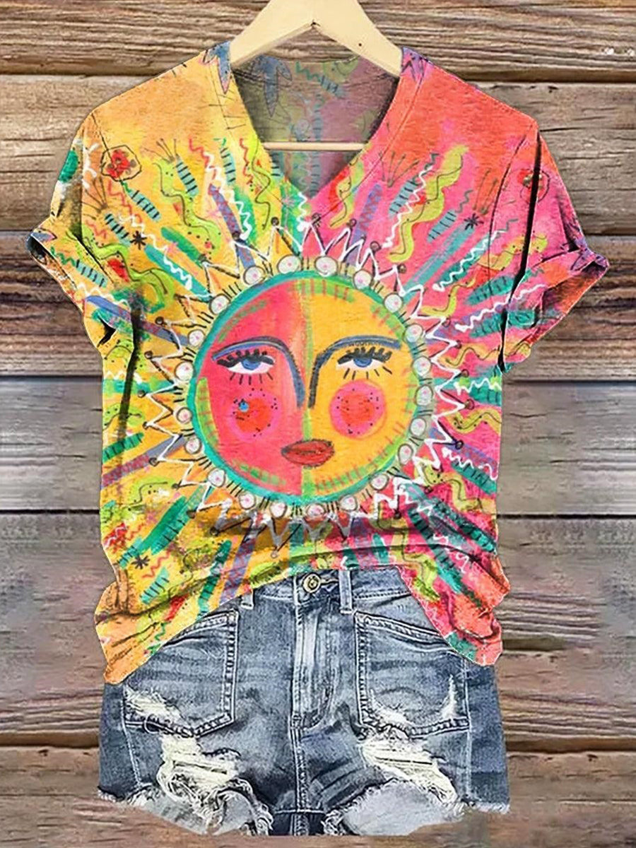 Showy V-neck Short Sleeve Top