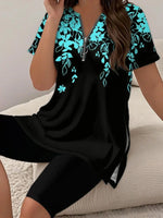 Elegantes zweiteiliges Set mit Reißverschluss, V-Ausschnitt und kurzen Ärmeln