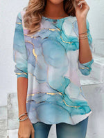 Lässiges Langarm-T-Shirt mit Farbverlauf, Rundhalsausschnitt