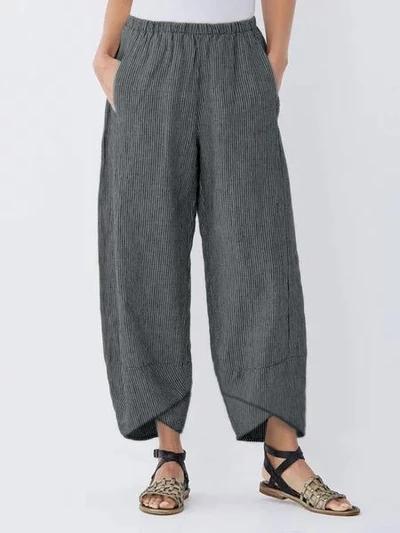 Women’s Casual Elastic Waist Cropped Pants with Cross Hem Design