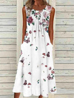 Robe midi fleurie de vacances sans manches à coupe classique