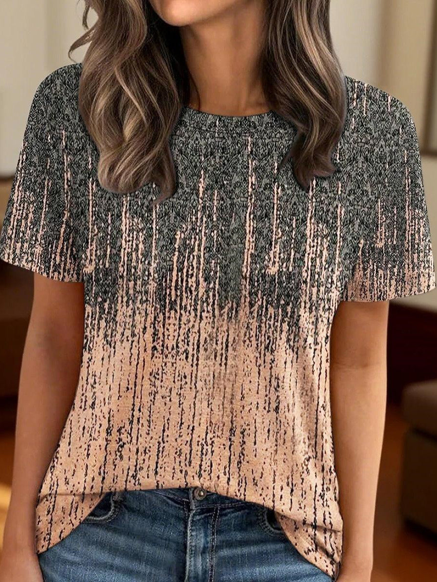 Haut rétro à col rond et manches courtes