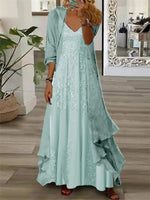 Robe longue deux pièces à manches longues et col en V pour femme, imprimée de fleurs