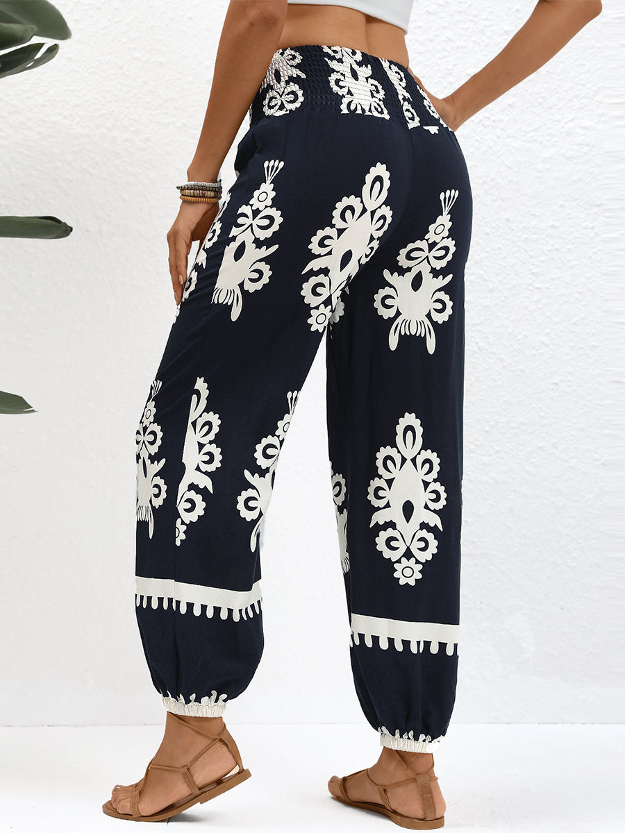 Pantalon de jogging bleu marine à imprimé tribal et taille élastique