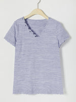 Lässiges, einfarbiges Kurzarm-T-Shirt mit V-Ausschnitt und Stickerei