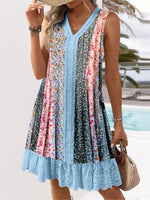 Robe midi sans manches en dentelle graphique à col en V pour femme