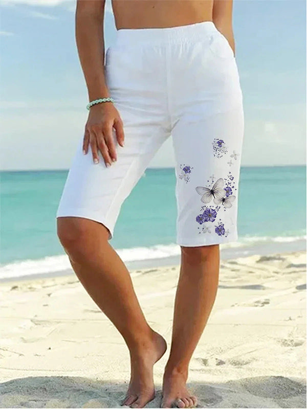 Short blanc décontracté à imprimé floral