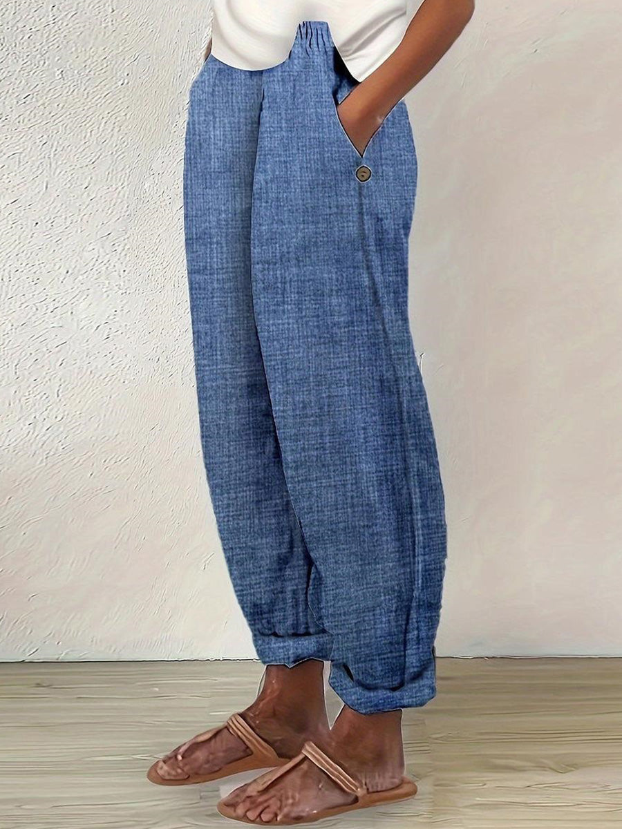 Pantalon bleu uni confortable avec poches latérales