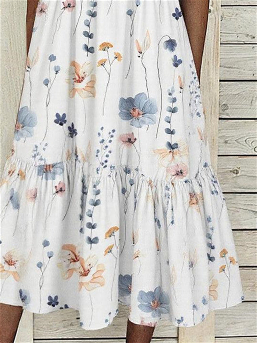 Robe maxi sans manches pour femme, à revers, imprimé floral, poches boutonnées et boutons.