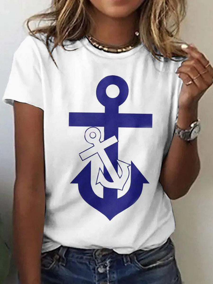 Weißes Kurzarmtop mit Rundhalsausschnitt