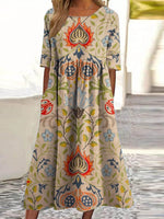 Robe midi tendance à col rond et manches courtes