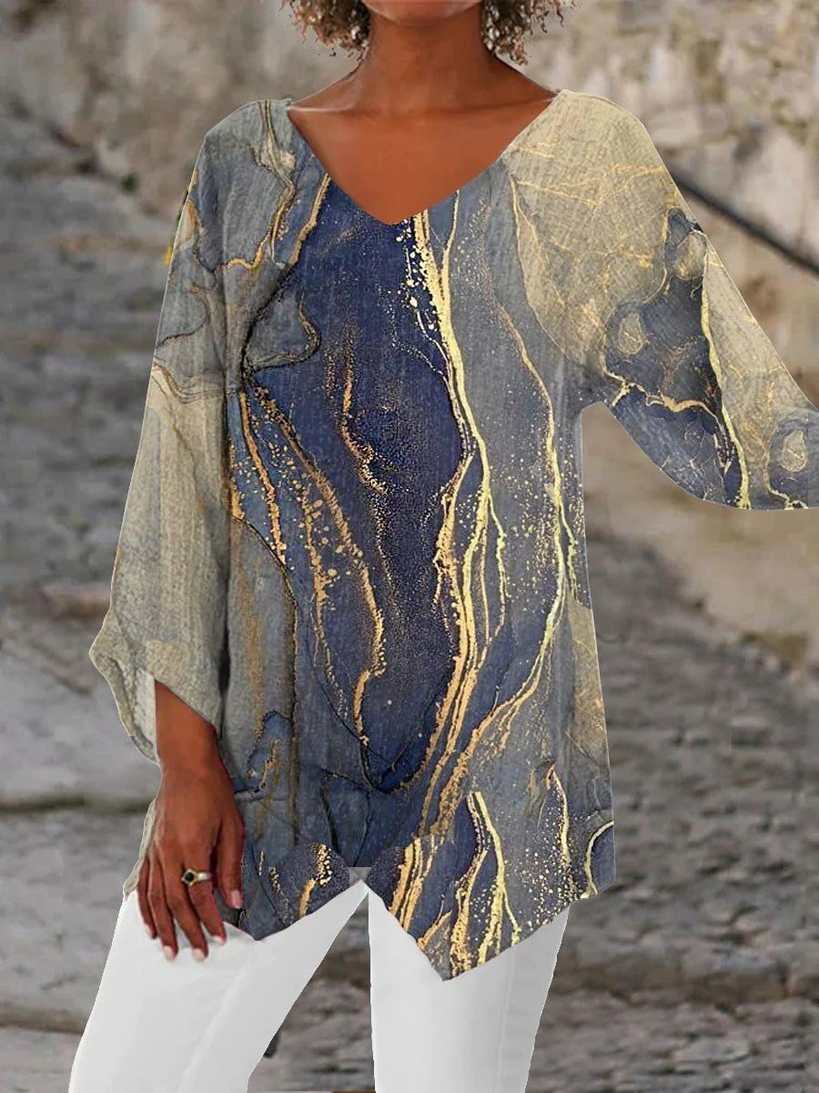 Colorful Casual V Neck Printed Long Sleeve Blouse