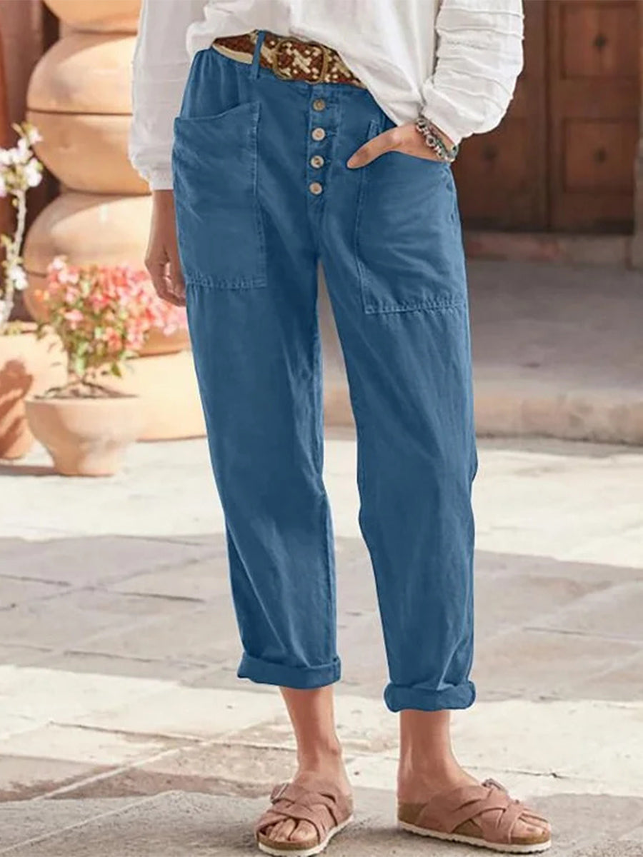 Pantalon décontracté ample de couleur unie