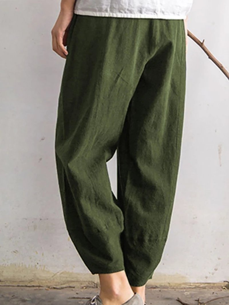 Pantalon décontracté à poches, couleur unie