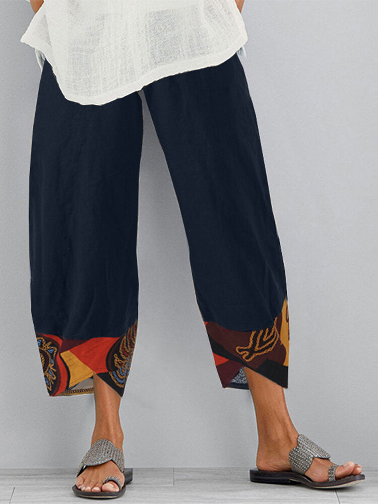 Pantalon décontracté bleu marine à motifs géométriques avec poches