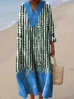 Robe à manches longues et col en V à imprimé géométrique irrégulier