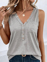 Grey Plain V-Neck Sleeveless Tank Top