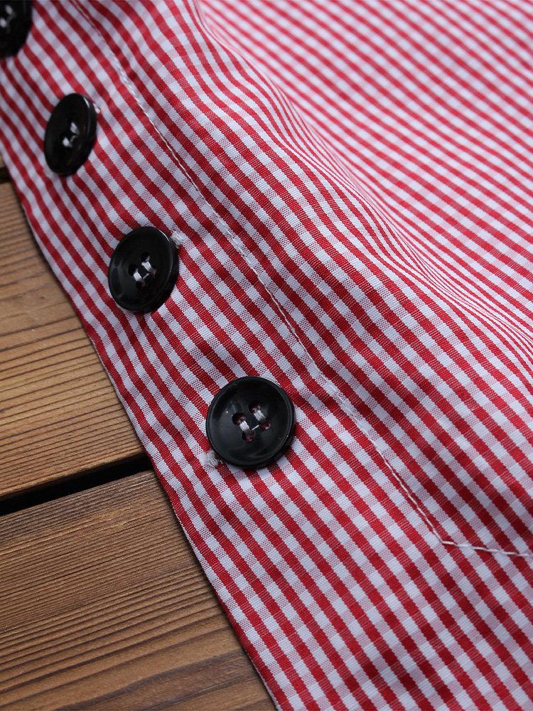 Casual Plaid Print Side Buttons Irregular Long Sleeve Blouse