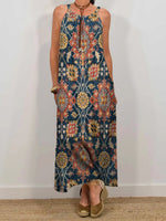 Women's Retro Ethnic Totem Art Print Sleeveless Pocket Dress