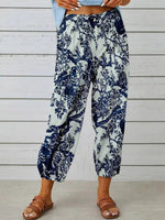 Navy Print Elastic Waistband Pants