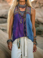 Vintage Colour Block Round Neck Sleeveless Tank Top